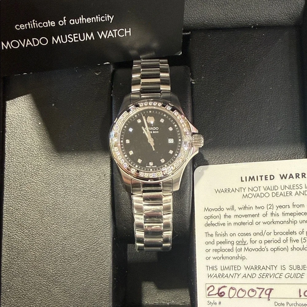 Movado Silver Bracelet Watch with Black Dial - Picture 2 of 5